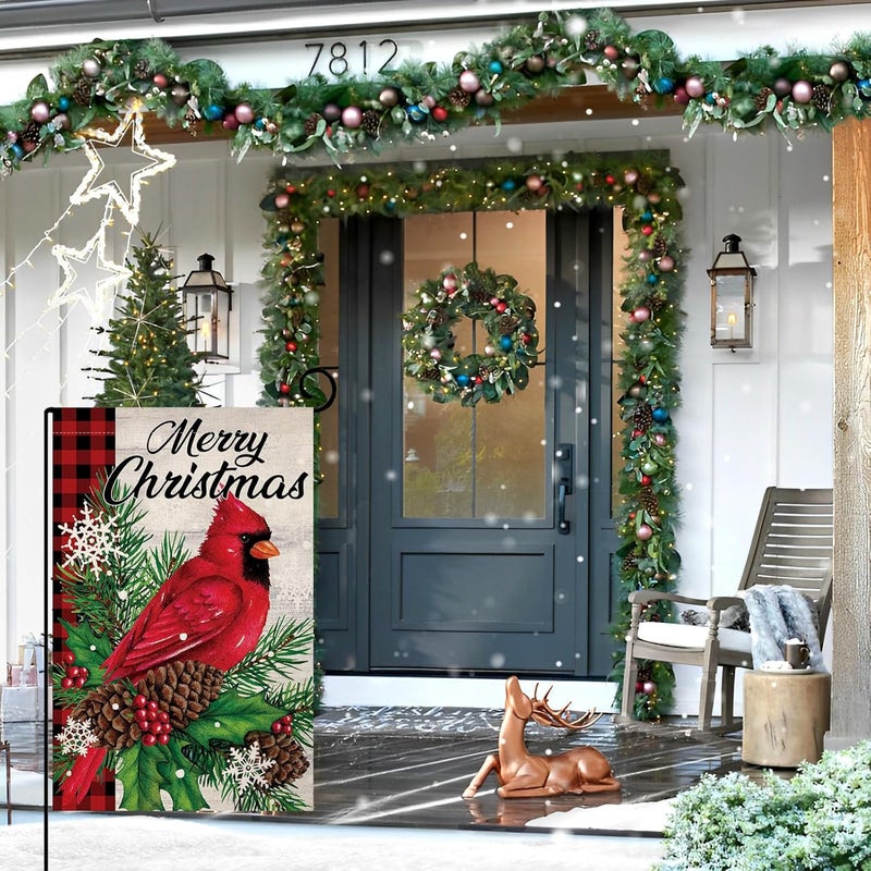 BLKWHT Christmas Cardinal Bird Garden Flag 12x18 Vertical Double Sided Winter Holiday Outside Decorations Burlap Yard Flag BW540 - Image 2